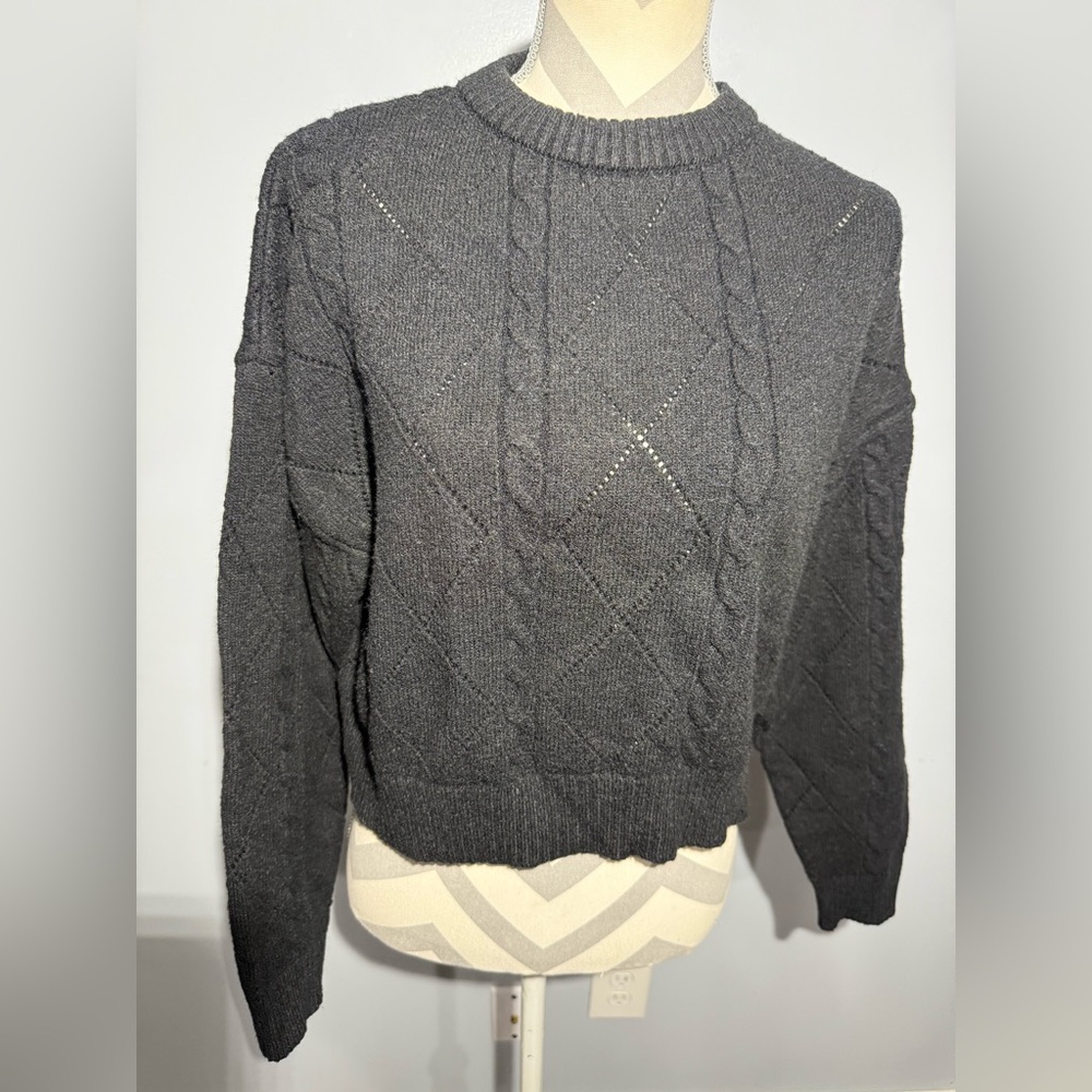 Stella Tweed Black Cable Knit Sweater